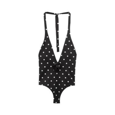 Imagem de Maiô Feminino Com Estampa De Bolinhas, Decote Halter E Detalhes Florai