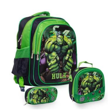 Imagem de Kit Mochila Escolar Menino Herói Hulk Costas Tam G Reforçada - TOYS 2U