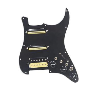 Imagem de ROZILO Captador de Pickguard para guitarra elétrica Humbucker de 3 camadas preto com fiação de corte único carregado pré-cabeado conjunto de placa de risco para substituição de guitarra Fender Strat