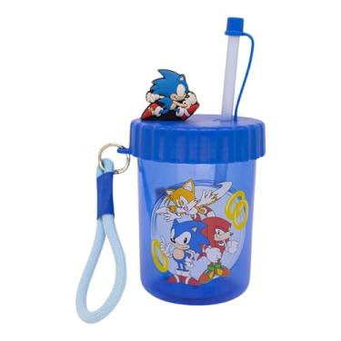 Imagem de Zonacriativa - Copo Canudo Flip Sonic Sega 500ml | Plástico bpa free, alça e aplique 3d | Ideal para hidratação infantil e lanche da escolinha