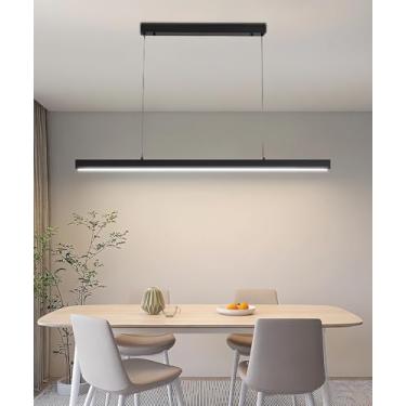 Imagem de Luminária pendente linear LED moderna, lustre de teto regulável, luminária pendente com altura ajustável para mesa de jantar, luminária de embutir preta para ilha de cozinha, para sala de ja