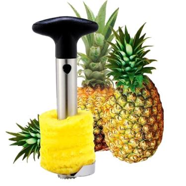 Imagem de Descascador e fatiador de abacaxi preto premium, lâmina grossa reforçada atualizada para remoção sem esforço de núcleo de abacaxi, cortador de frutas para preparação de cozinha DIY