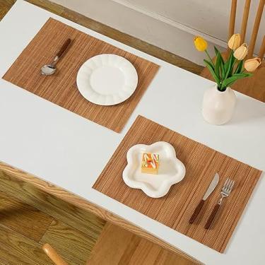 Imagem de Conjunto de 4 tapetes de mesa de jantar de bambu resistentes ao calor para cozinha grande (marrom)