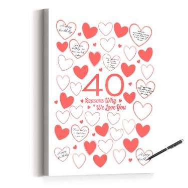 Imagem de 40 Reason Why We Love You, decoração de parede de aniversário de 40 anos, presentes de aniversário para mulheres, decoração de 40 anos ou lembrancinhas de festa de aniversário - 28 x 38 cm (branco)