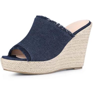 Imagem de Perphy Sandália feminina aberta com salto plataforma espadrille denim, Azul escuro, 34