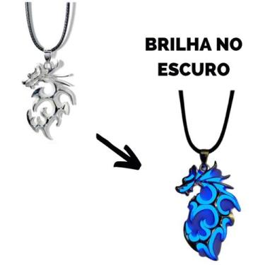 Imagem de Corrente Colar de Couro Brilha no Escuro Pingente Dragão - Fashion Jew
