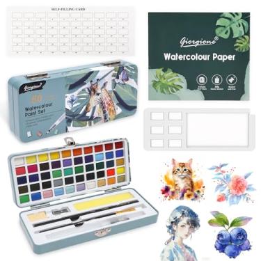 Imagem de Conjuntos de pintura de aquarela para viagem com paleta, conjunto de tinta aquarela de 50 cores, mini caixa de aquarela portátil com caneta pincel, kit profissional de pintura, ideia para artistas e