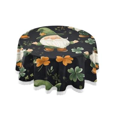 Imagem de Qilmy Toalha de mesa redonda de palmeira de treliça verde, 152 cm, resistente à água, à prova de derramamento, capa de mesa grande para jantar de reunião de família em ambientes internos e externos