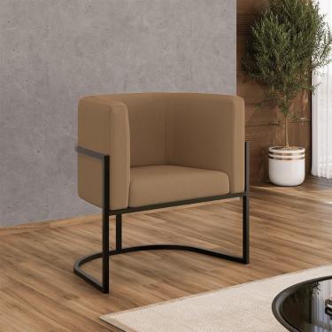 Imagem de Kit 06 Poltronas Lua Sala Decorativa Base Ferro Black Veludo Capuccino