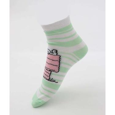 Imagem de Kit 2 Meias Infantil Soquete Estampa Snoopy Rosa-29040, Cinza, Verde, 