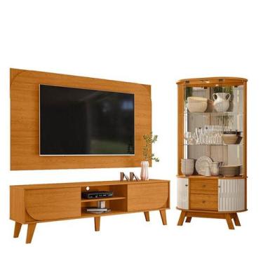 Imagem de Rack Bancada E Painel Para TV Duna Cinamomo com Cristaleira Moss Cinam