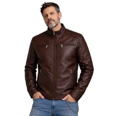 Imagem de Jaqueta Masculina Biker em Couro PU motociclista Marrom-Masculino