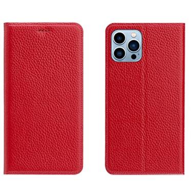 Imagem de LAHappyL Capa tipo carteira para iPhone 13 Pro Max/13 Pro/13/13 Mini capa protetora de couro legítimo com suporte para cartão e absorção magnética oculta, vermelha, 13 Pro de 6,1 polegadas