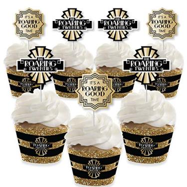 Imagem de Big Dot of Happiness Roaring 20's – Decoração de cupcake – Kit de lenços de cupcake e palhetas de decoração de arte dos anos 20 – 2020 formatura e festa de formatura – Conjunto de 24