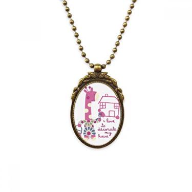 Imagem de DIYthinker Colar de girafa rosa desenho animal antigo colar vintage pingente de contas chaveiro