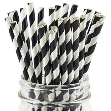 Imagem de Canudos de papel para sobremesa congelados, Black Striped, 50