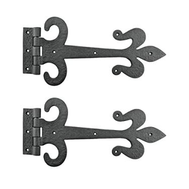 Imagem de Renovators Supply Manufacturing Decorative Strap Hinge Wrought Iron Fleur De Lis 12" Long Conjunto de 2