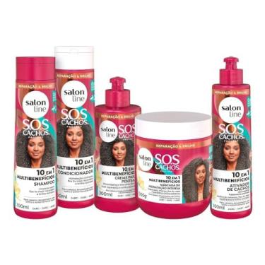 Imagem de Salon Line, SOS Cachos, Kit Cachos e Crespos, 10 em 1 Multibenefícios com 5 produtos, Veganos - Para Cabelos Ondulados, Cacheados e Crespos, 300 ml e 500 g