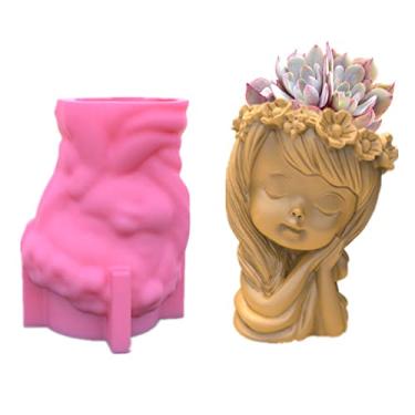 Imagem de Garland Girl Suporte para caneta vaso de flores suculentas molde de silicone vaso de concreto argila gesso cimento resina epóxi molde de fundição