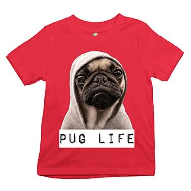 Imagem de Camiseta infantil divertida Pug Life Gangsta Parody Hipster Humor Dog Pet Boys Girls, Vermelho, XG
