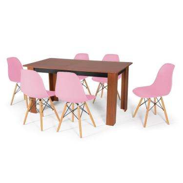 Imagem de Conjunto Mesa De Jantar 150x80cm Com 6 Cadeiras Rosa