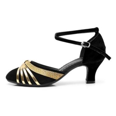 Imagem de Sapatos de dança de sapateado feminino vestido sapatos de dança festa salto alto Sola de borracha(Ouro.US 5)
