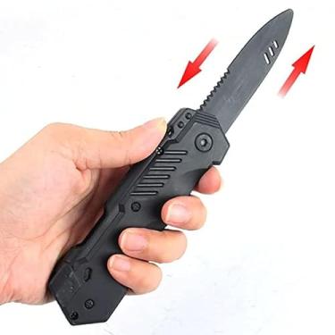 Imagem de Sujosa 4 peças de faca falsa retrátil fina arma de plástico adereço de plástico lâmina de truque para festa do dia da mentira cosplay brincadeira brincadeira preto