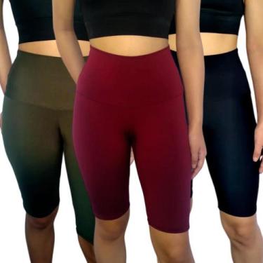 Imagem de Kit 3 Bermudas Femininas Justas Cós Cintura Alta Lisas Cores Sortidas 