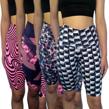 Imagem de Kit 4 Bermudas Femininas Justas Cós Cintura Alta Estampas Sortidas Sup