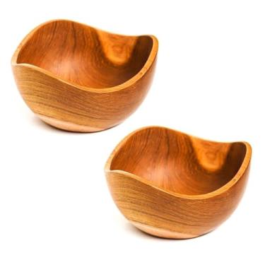 Imagem de Rainforest Bowls Conjunto de 2 tigelas de madeira de teca javanesa ondulada de 16,5 cm - perfeitas para uso diário, adequado para quente e frio, ultradurável - design personalizado de luxo exclusivo