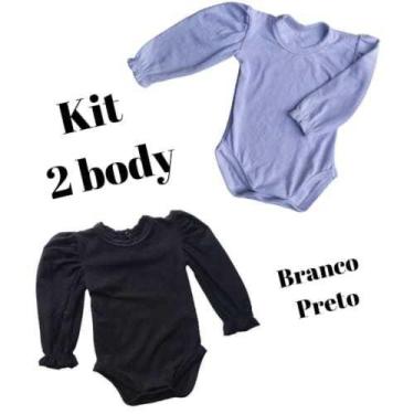 Imagem de Kit Body Bebê Preto e Branco Manga Longa Princesa 2 Unidades - Top Bab
