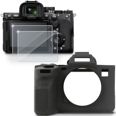Imagem de HUADU Protetor de tela (2 + 1 pacote) compatível com câmera Sony Alpha A7R5/7R V, filme de vidro temperado antiarranhões de alta definição e capa de silicone macio para Sony A7R5