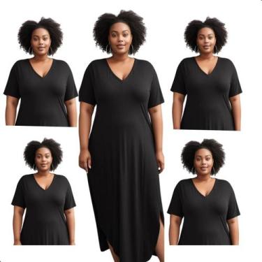 Imagem de Kit 5 Vestido Midi Feminino Longo Liso Com Fenda E Bolsos - Contramão 