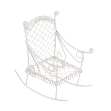 Imagem de simhoa Cadeira de balanço de ferro em miniatura, mini -cadeira de acessórios de decoração de modelos móveis de casa de bonecas minúsculas para ornamentos de, Branco
