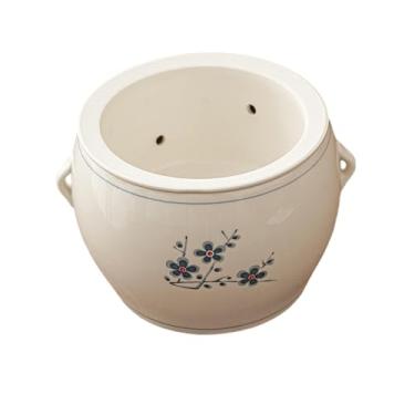 Imagem de Panela de ensopado de cerâmica personalizada com padrão floral, vaso interno com filtro de orifício - pequeno pote de sopa - flor de ameixa de orelha dupla guisado de água corpo de panela + panela