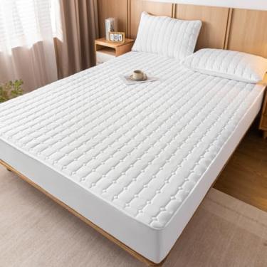Imagem de Protetor de colchão à prova d 'água capa protetora contra poeira capa de colchão respirável suave para a pele capa de colchão acolchoada silenciosa para quarto - branco||Queen: 150 x 200 cm (1 peça)
