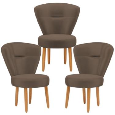 Imagem de Kit 3 Cadeiras para Estúdio de Beleza Camarim Tecido Veludo Confortavel Pés de Madeira (Marrom)