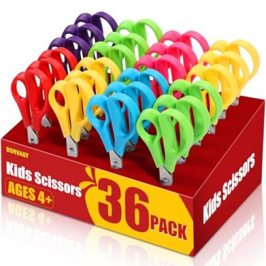 Imagem de BURVAGY Pacote com 36 tesouras artesanais de 14 cm para crianças pequenas, escolares, alunos, com ponta romba, lâminas de aço inoxidável, tesoura de aderência confortável para crianças, papel de corte