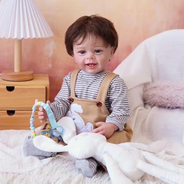 Imagem de Brastoy Bebê Reborn Silicone Boneco Menino Coelho Olhos Azuis Realista Pintado Original 55cm