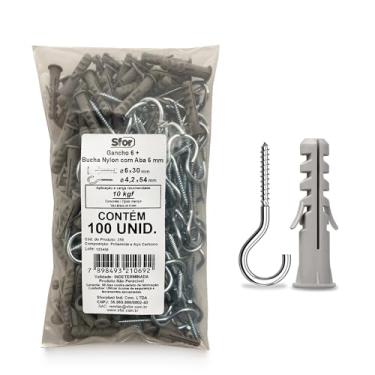 Imagem de SFOR - Gancho e Buchas de Nylon com Aba 6mm - Kit 200 Peças (100 ganchos + 100 buchas)...