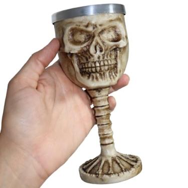 Imagem de Taça de Vinho Cálice Caveira Crânio Medieval Resina e Aluminio Decoração Bar Rock