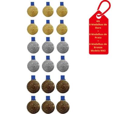 Imagem de Kit C/6 Medalhas de Ouro + 6 Medalhas de Prata + 6 Medalhas de Bronze 