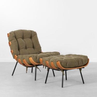 Imagem de Poltrona Costela com Puff Lona - Verde Oliva - Abra Casa