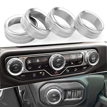 Imagem de Para JL JLU Ar Condicionado Farol Tampa Botão Console Central Botão Acabamento HVAC Auto Volume Anel Decorativo Compatível com Jeep Wrangler JL JLU Gladiador JT 2018-2021, Prata 4 peças