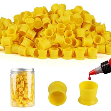 Imagem de 300 peças de copos de tinta de tatuagem com base de tampas de tinta de tatuagem descartáveis de silicone copos de maquiagem permanente delineador de sobrancelha cor labial copo de pigmento recipiente