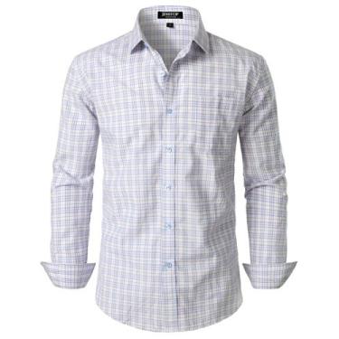 Imagem de Camisa masculina JEMITOP, manga comprida, justa, xadrez, vintage, bran