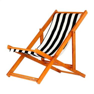 Imagem de Espreguiçadeira Portátil de Madeira Maciça – Para Piscina, Sem Braço, Envernizada (Listrado Preto e Branco)