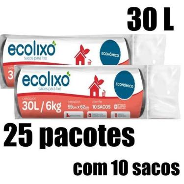 Imagem de Kit Saco De Lixo 30L Preto C/10Un - Ecolixo  25 Pacotes 