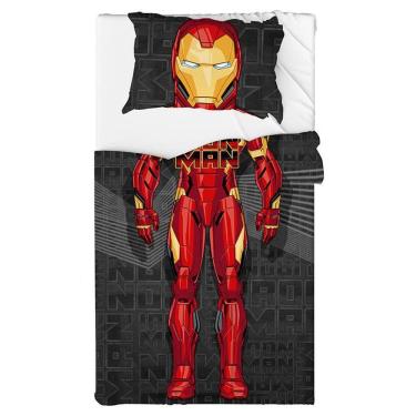 Imagem de Colcha Solteiro Portallar Fun Flanela + Fronha Localizada Marvel Iron Man Cinza