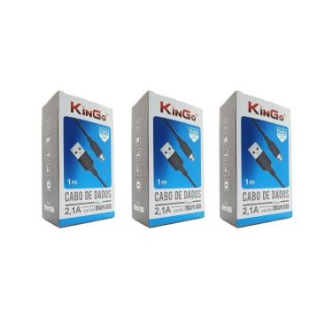 Imagem de Kit 3 Cabos Usb V8 Kingo Preto 1M 2.1A Para Galaxy J2 Prime